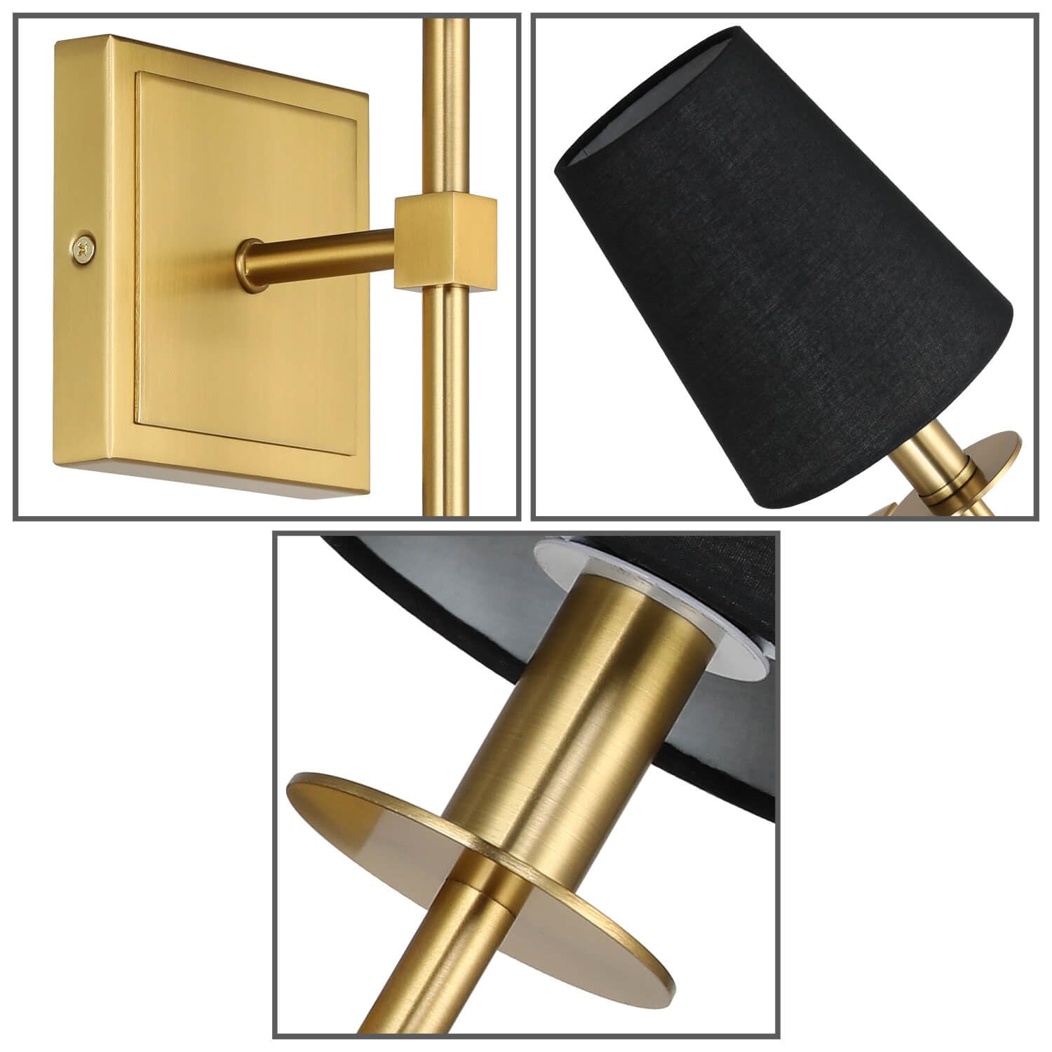 Xinbei Lighting Wall Sconces Set Of 2  Hardwired Brushed Brass Sconce Lighting With Black Fabric Shade Modern Wall Mount Light Fixture For Bathroom Bedroom Living Room Hallway Xb-W1307-Bs