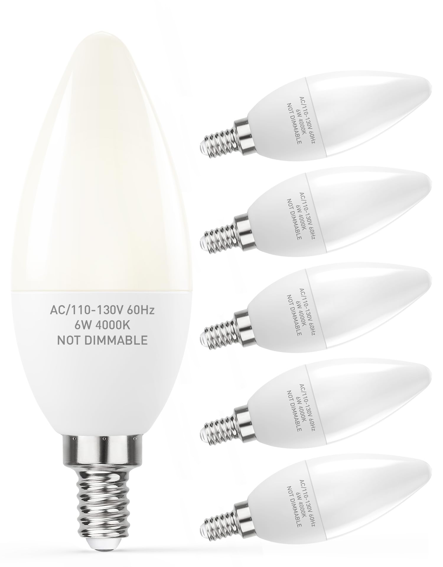 Partphoner E12 Led Light Bulbs B11 Candelabra Bulbs 60W Equivalent, Non-Dimmable 6W Led Candle Chandelier Bulb 600 Lumen, 4000K 