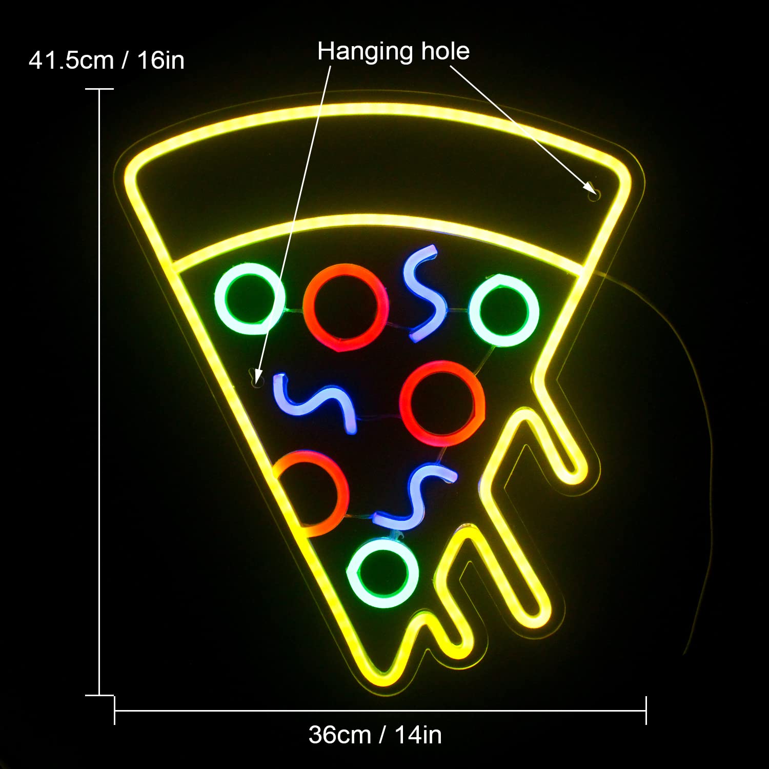 ineonlife Pizza Shaped Neon Sign USB Powered LED Wall Decor 16x14 inches Acrylic Pizza-Yellow Model NS87