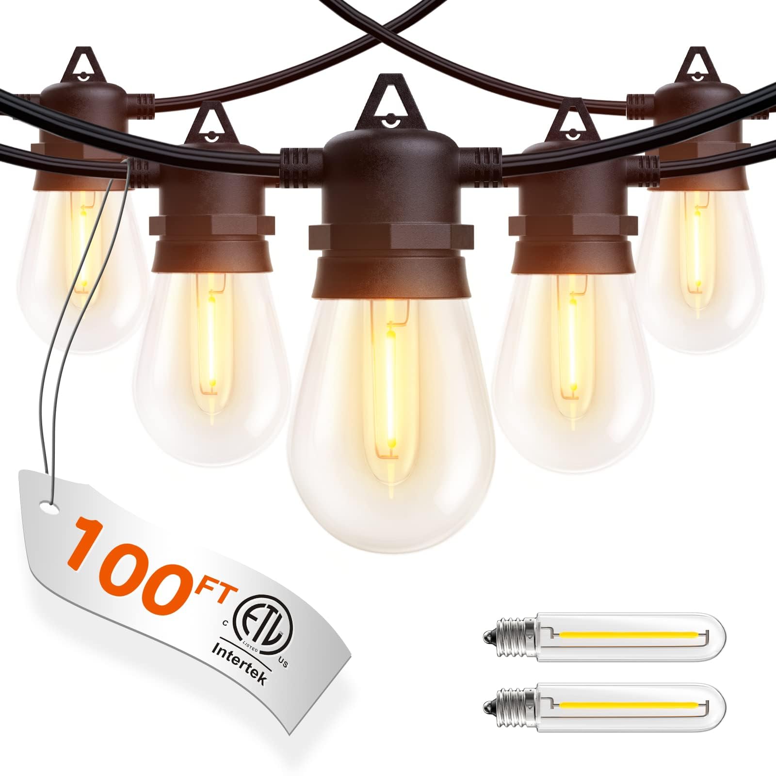 addlon LED Outdoor String Lights, 100FT (2-Pack*50FT), 30 Edison Bulbs, Black, Shatterproof, IP65 Waterproof, Model A09JW01107