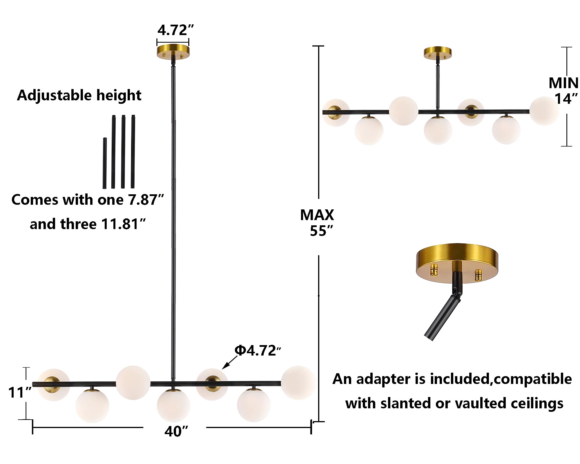 Baoden 7-Light Modern Sputnik Chandelier, Gold/Black Metal Pendant Light For Dining & Bedroom