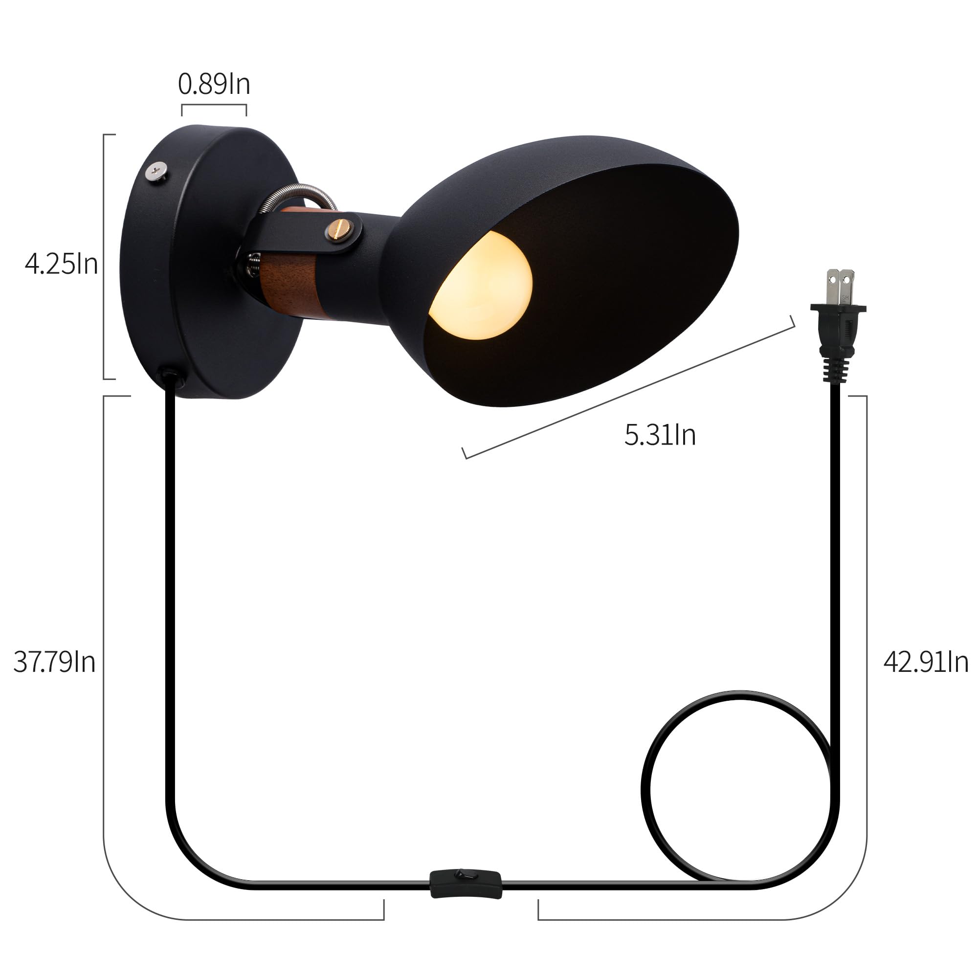 Aisilan Plug Wall Sconce Black Bedroom Wall Sconces Modern Adjustable Wall Lamp with E12 Bulb Wooden Indoor Wall Lighting for Be
