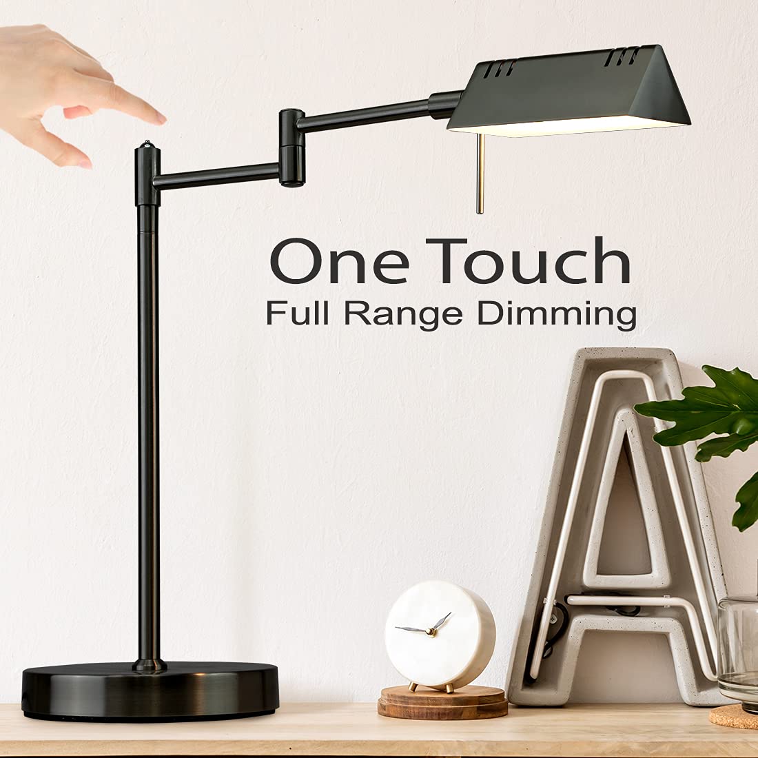 O'Bright LED Pharmacy Table Lamp - 12W, Full Range Dimming, 360° Swing Arms, Black, Model OB-DL05D-BK
