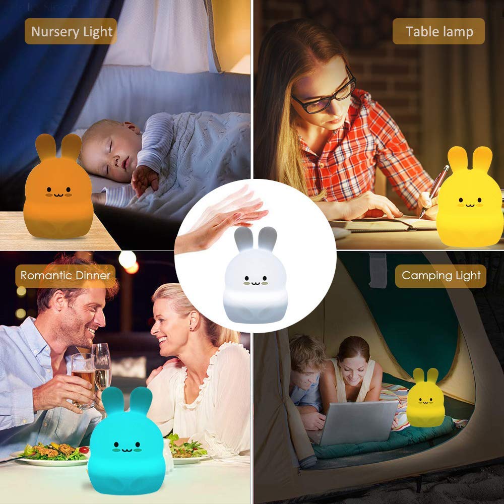 Tianhaixing Rabbit Night Light - Rechargeable LED Silicone Lamp, Remote & Touch Control, Adjustable Brightness & Colors, White, Model THX8854