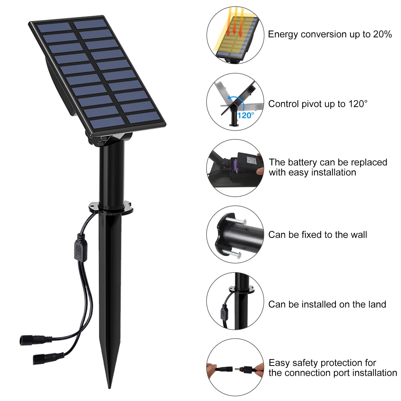 T-SUN Solar Spotlights Outdoor Waterproof 2-in-1 LED Garden Lights, Plastic, White