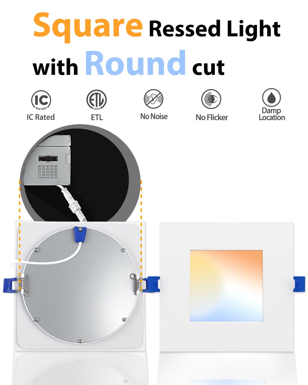 Adetu 12 Pack 6 Inch Square Led Recessed Lighting  5Cct Ultra Thin Square Led Ceiling Light With Junction Box  14W 1190Lm  Cri90  2700K-5000K Selectable Dimmable Canless Downlight  Etl And Energy Star