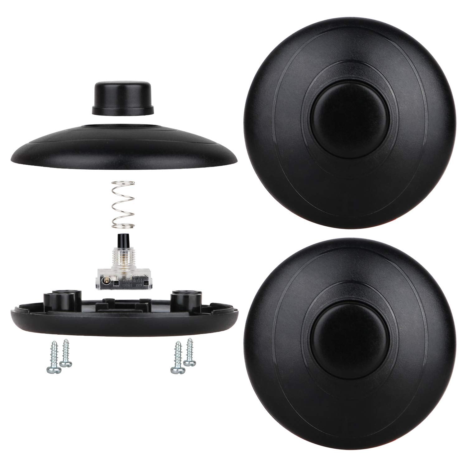 Helunsi 3Pcs Floor Lamp Foot Switch, Black Foot Pedal Switch, Round Floor Lamps Foot Inline Switch, Step ON Off Spring Push Butt