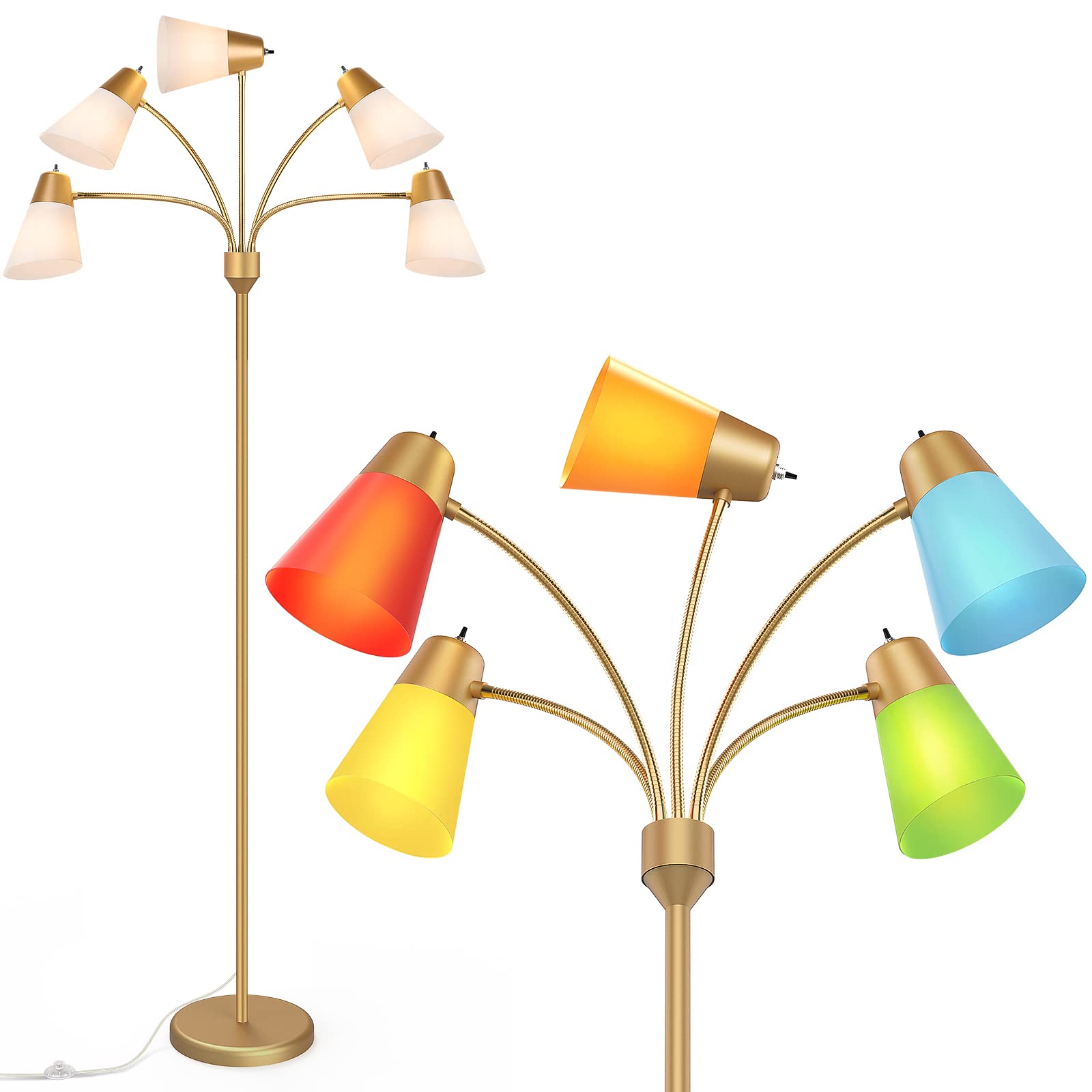 FOLKSMATE LED Floor Lamp, Medusa Multi Head Modern Tall Standing Lamps, Adjustable Corner Reading Floor Light for Living Room, B