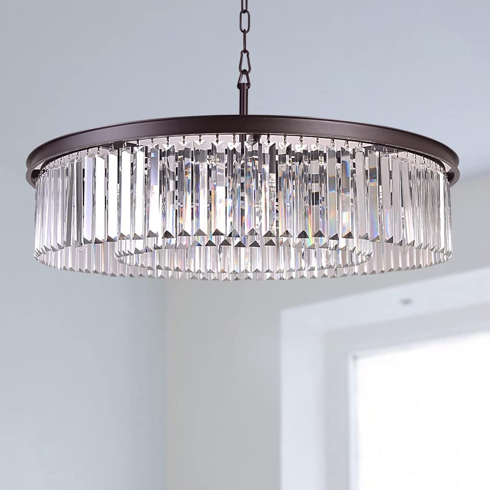 MEELIGHTING Oil Rubbed Bronze Crystal Chandeliers Modern Contemporary Ceiling Lights Fixtures Pendant Lighting for Dining Room L