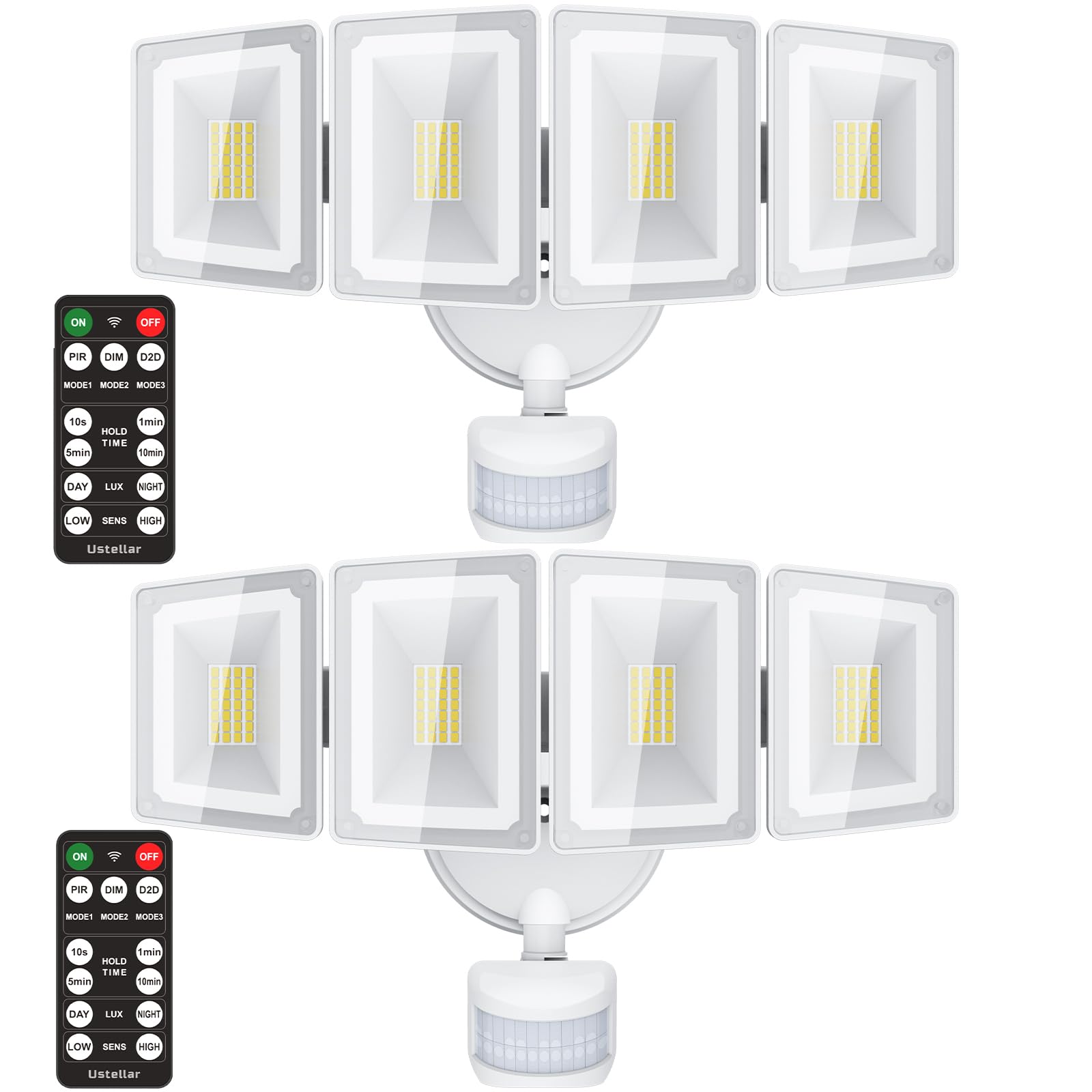 USTELLAR 100W LED Security Light, 10000LM Motion Sensor, 4 Heads, IP65 Waterproof, 5000K Daylight, Model UT88128, White - 2