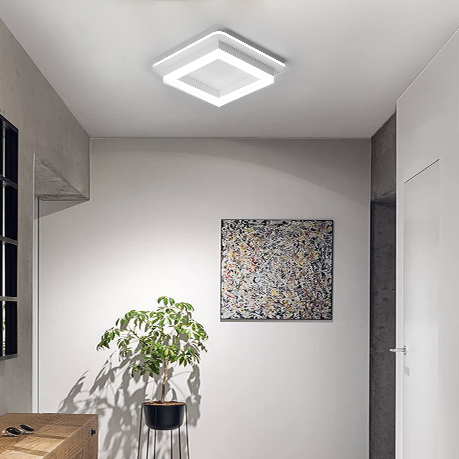 Caneoe 24W Square Hallway Light, Modern Flush Mount Led Ceiling Light,White Acrylic Close To Ceiling Lights For Bedroom Dining R