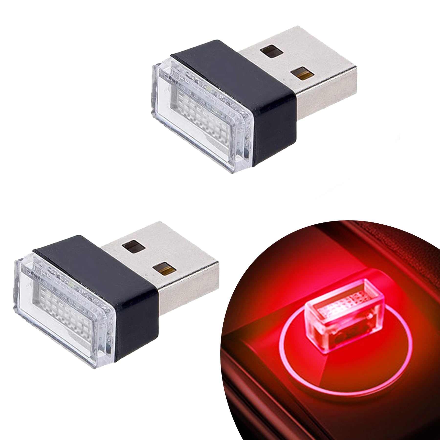 Febrytold Mini Usb Led Car Interior Lights - 2 Pcs Red Ambient Lighting, Model Fbd19120538