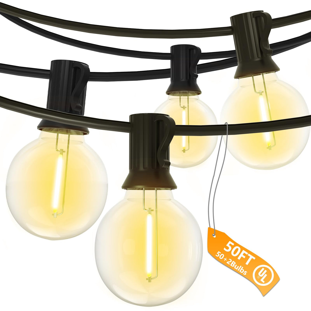 Sunsgne Outdoor String Lights, 50Ft Outdoor Globe Light With 52 G40 Shatterproof Led Bulbs(2 Spare), String Lights For Outside P