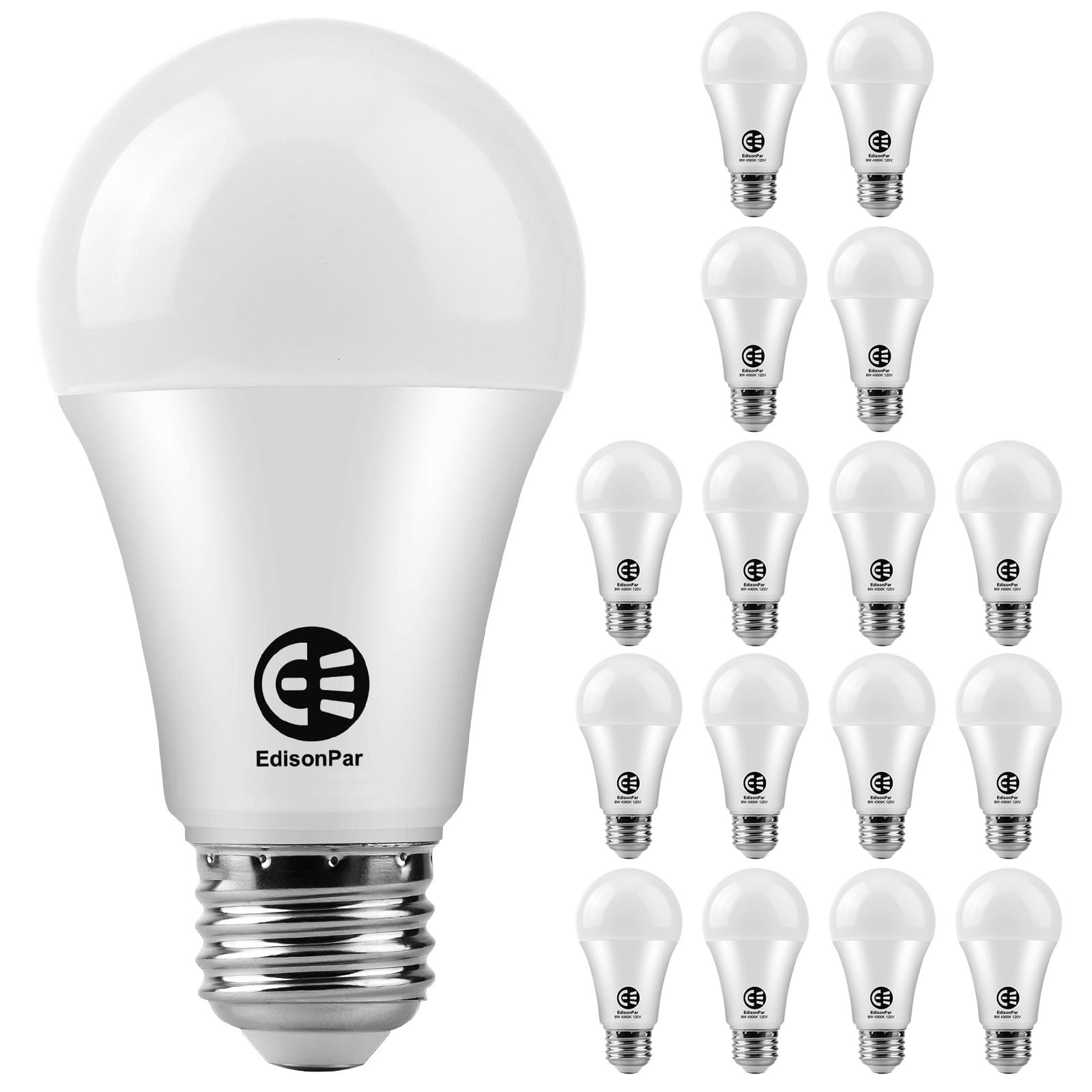 Edisonpar A19 16-Pack Led Light Bulbs, E26 Base 75W Equivalent 950Lumens 2700K Warm Soft White Light, Non-Dimmable 9W 25000Hrs I