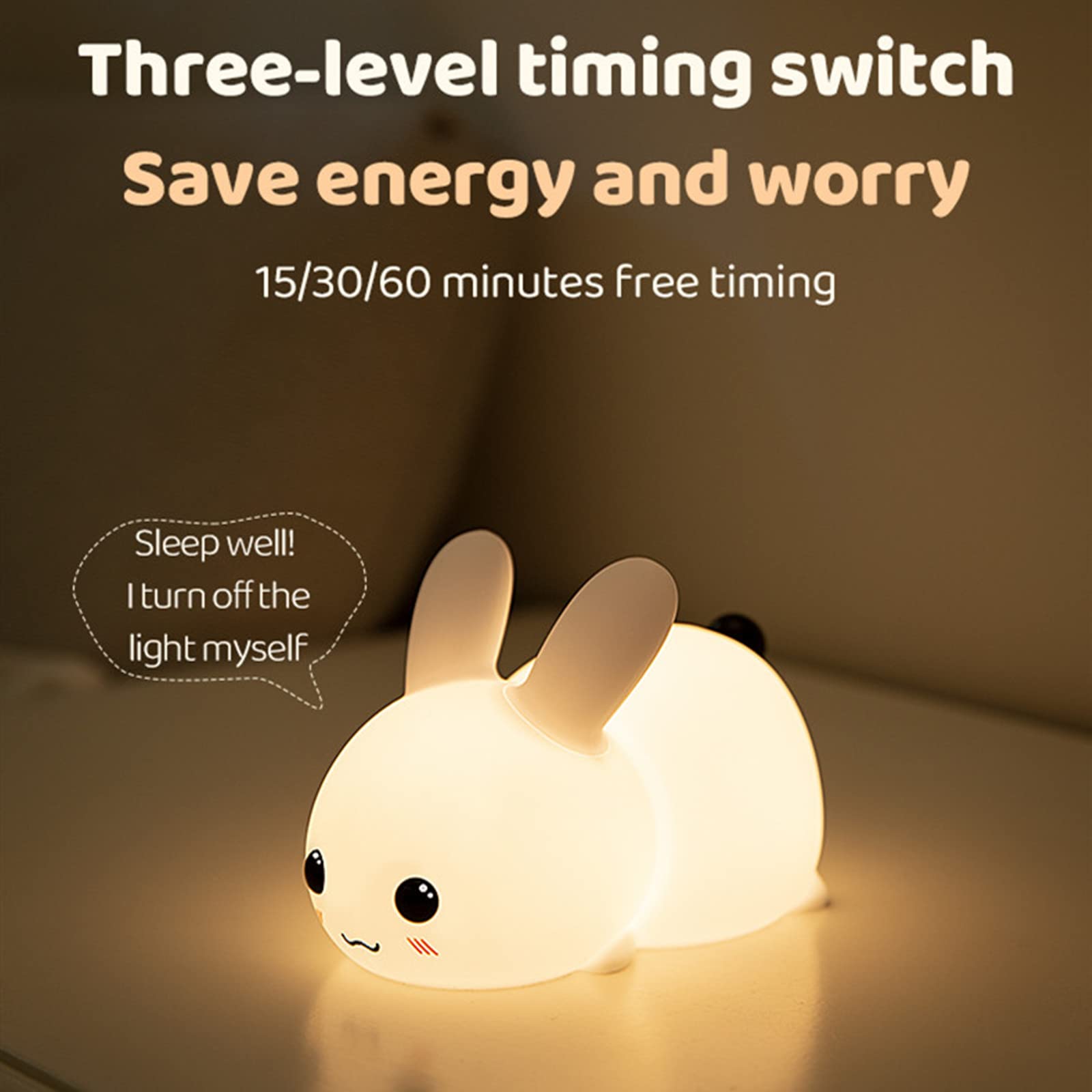 Myratts Cute Bunny Night Light For Kids  7 Colors Kawaii Stuff Rechargeable Nightlights With Dimmable Light And Timer Setting  Birthday Eater Xmas Gift  Used For Camping Party Room Decor