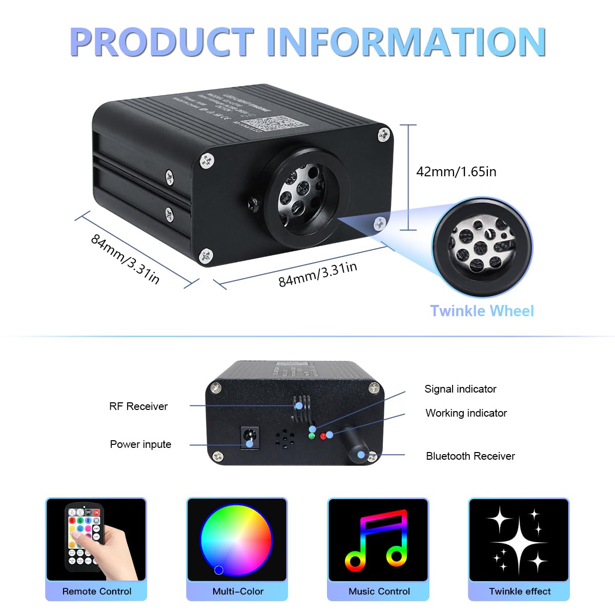 WEBUPAR Starlight Headliner Kit - RGBW Fiber Optic Lights, 550 pcs, 0.03in x 13.1ft, Bluetooth App & Remote Control, Black,