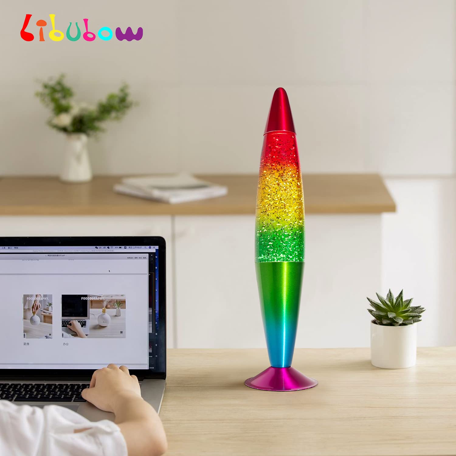16 Inch Rainbow Glitter Lamp, 2 Bulbs,Sparkle Lamp Night Light, Relaxing Nightlight Mood Lamp Home Decor Room Office Bedroom Lam