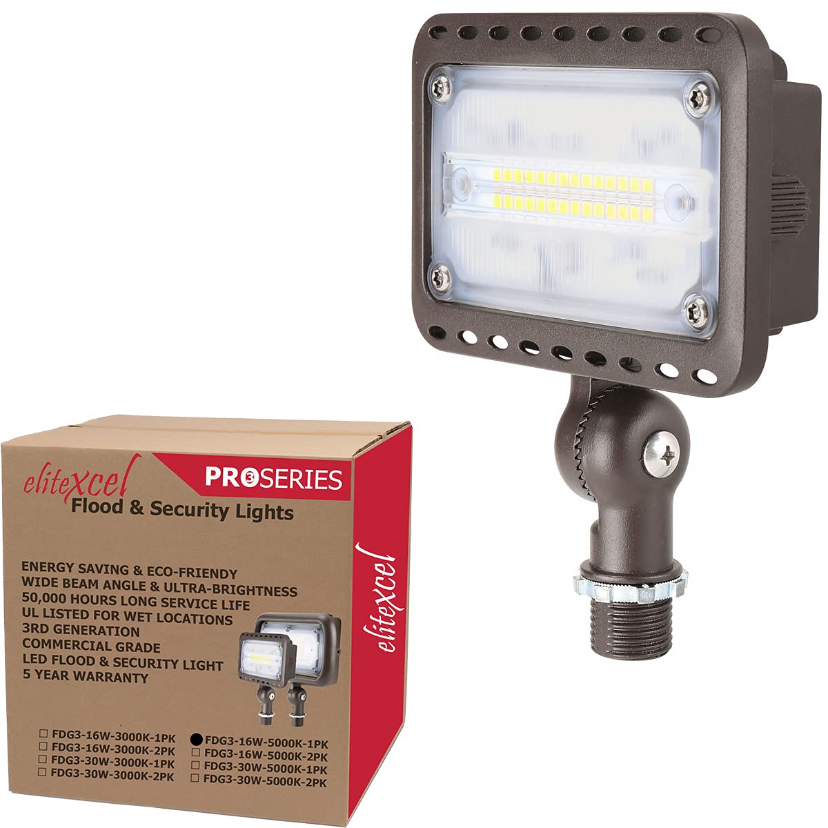 Professionalxcel Backyard Lights Outdoor Security  3rd Gen 16W UL Listed Landscape Lights  1600Lumen LED Flood Light Outdoor Waterproof  5000K Daylight White  1/2 Knuckle Mount  120V  5 Year Warranty