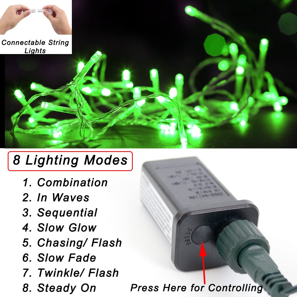 Pooqla Green String Lights, 66ft 200 LED, Indoor Outdoor Twinkle Lights, Clear Wire, St Patricks Day Decor, Model LR-(1-1000) L-SL02