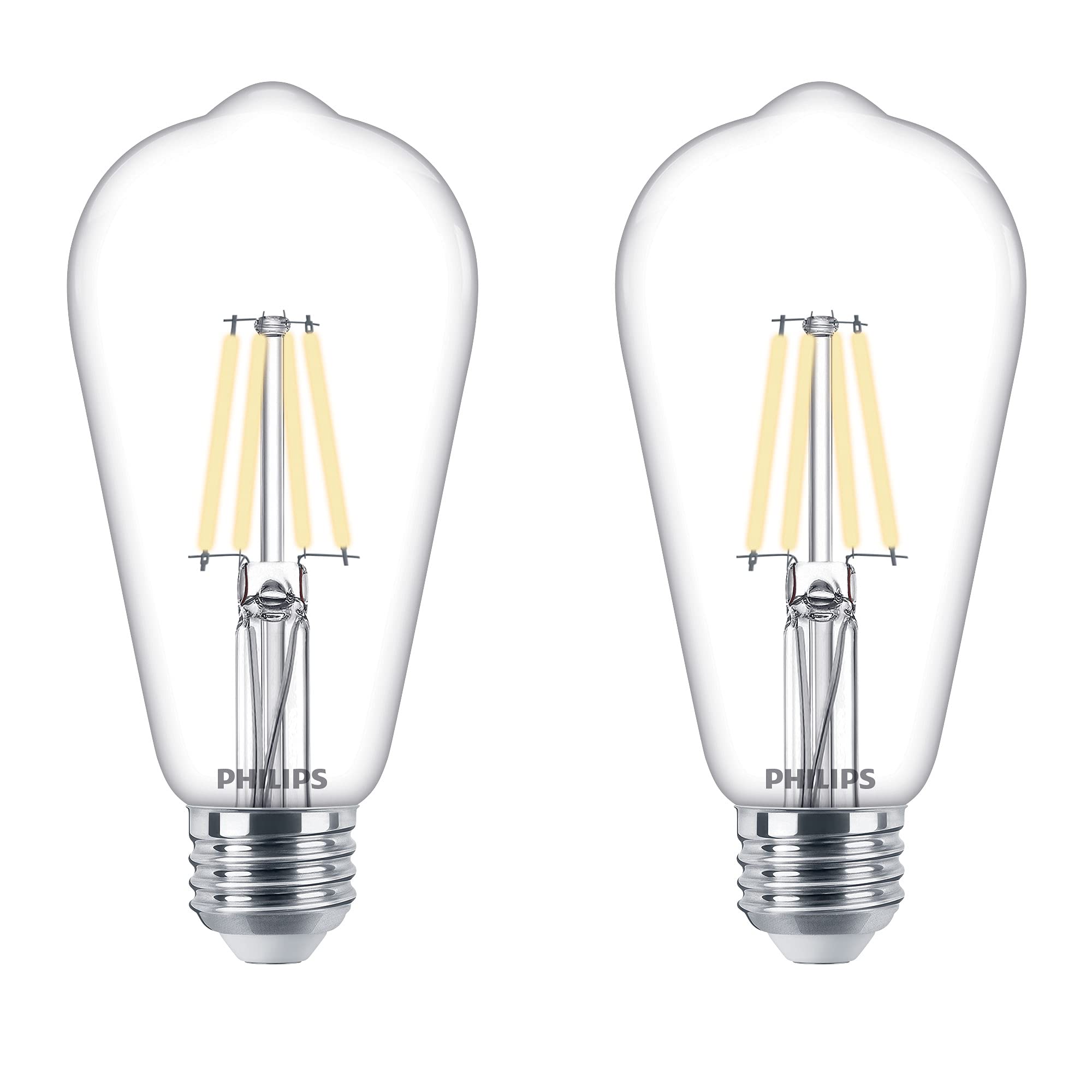 Philips Led Vintage Flicker-Free Clear Straight St19 Dimmable, Eyecomfort Technology, 400 Lumen, Daylight(5000K), 4.4W=40W, Title 20 Certified, E26 Base, 2-Pack (564864)