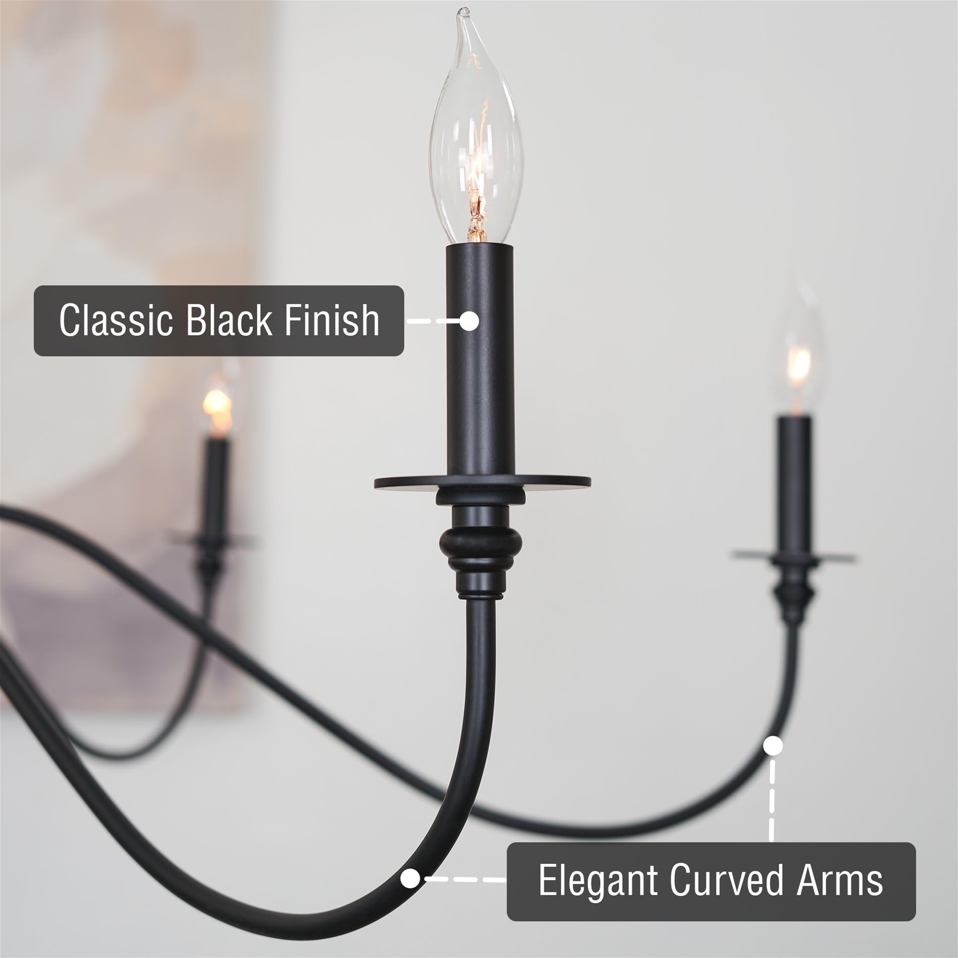 Kira Home Archer 47'' 6-Light Large Modern Chandelier + Curved Arms, Adjustable Hanging Height, Black Finish