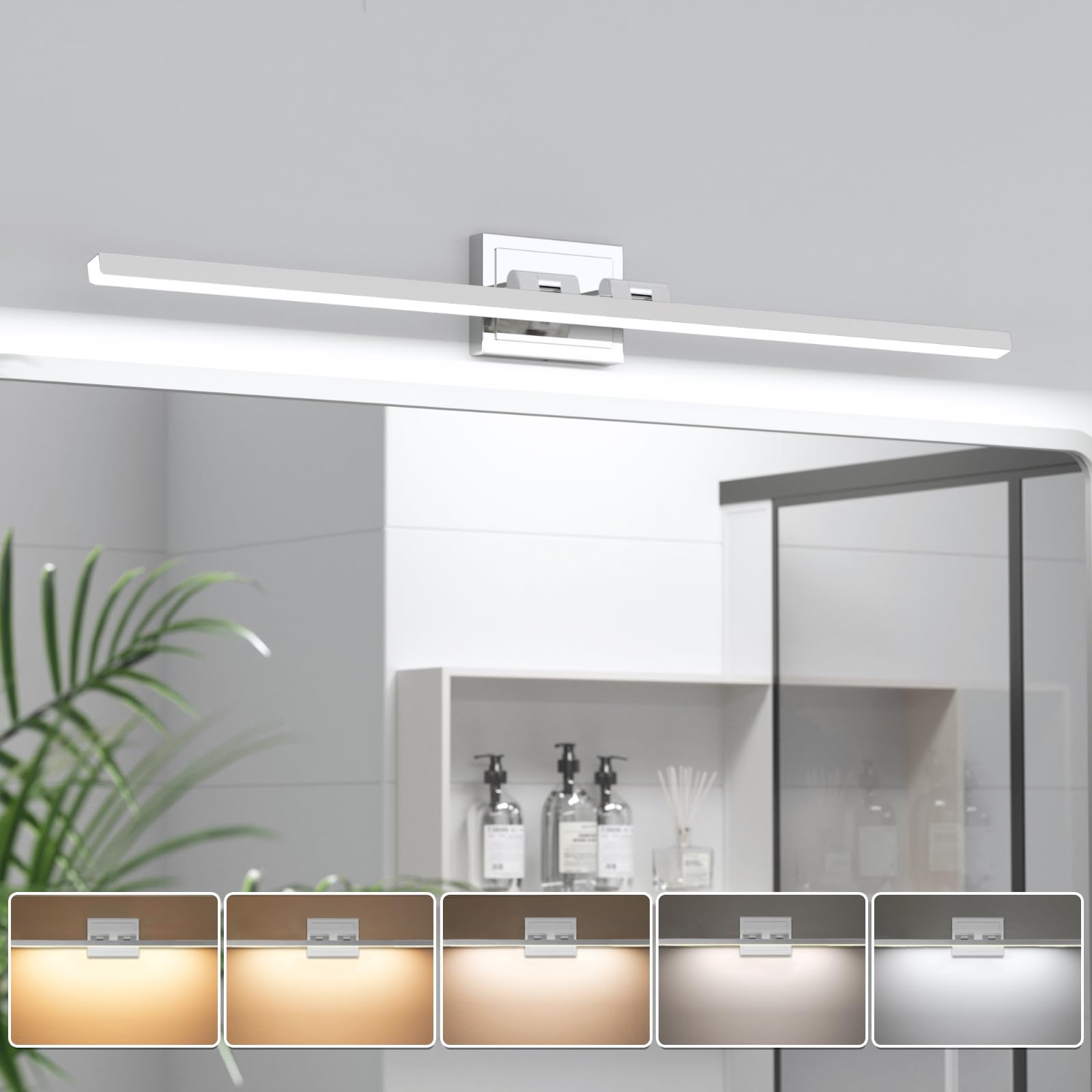 Volisun Modern Bathroom Vanity Light 39.4 Inch, Rotatable, 24W Dimmable 5Cct Led Bathroom Light Fixture Over Mirror, Chrome Vani