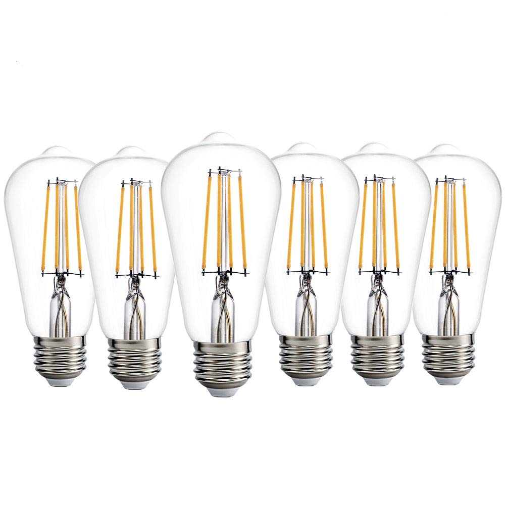Spolico Dusk To Dawn Led Light Bulbs, 7W 800Lm, St58 St19, Warm White, Pack Of 6, Glass, Indoor/Outdoor Use