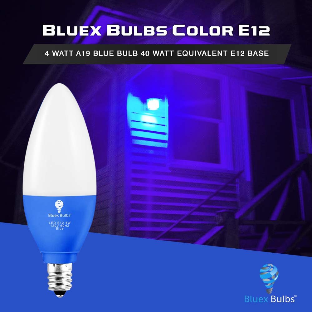 Bluex Bulbs 2 Pack LED Candle Blue Light Bulb 4W E12 Base Party Home Lighting