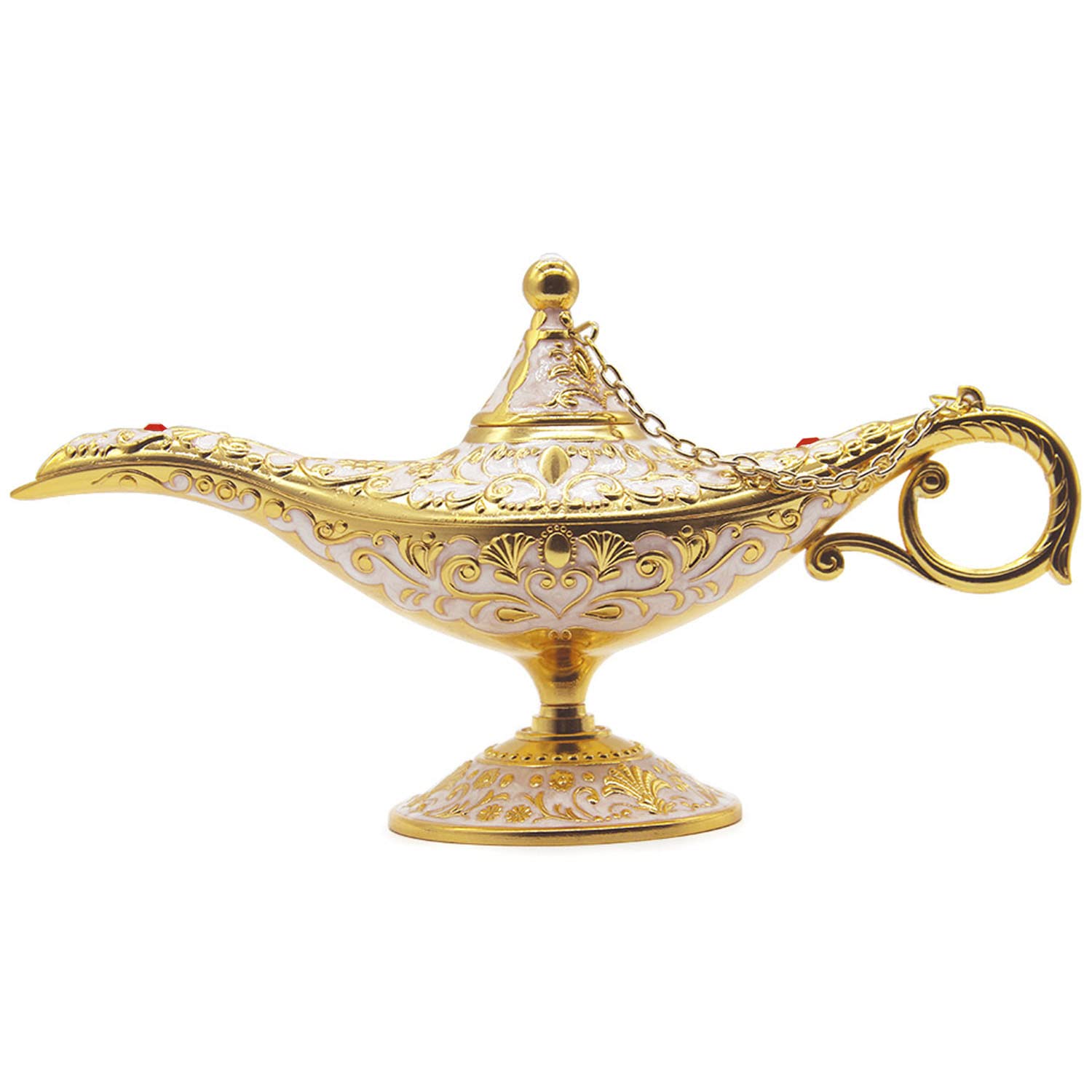 Aveson Classic Vintage Collectable Rare Legend Aladdin Magic Genie Costume Lamp Home Table Decoration & Gift, Golden White