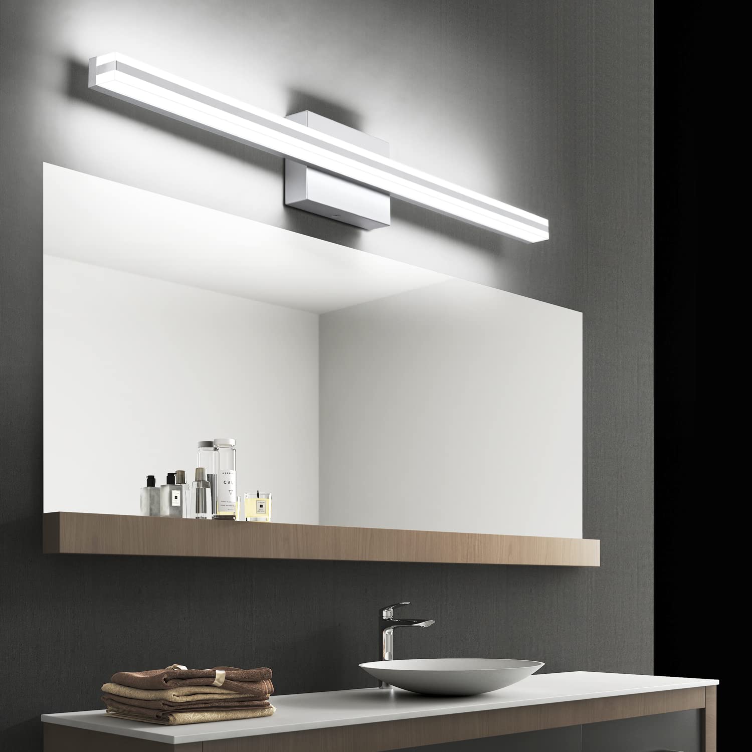 SOLFART 40 Inch Vanity Light Fixture Modern Silver LED Wall Light Over Mirror Aluminum S8200-1016mm