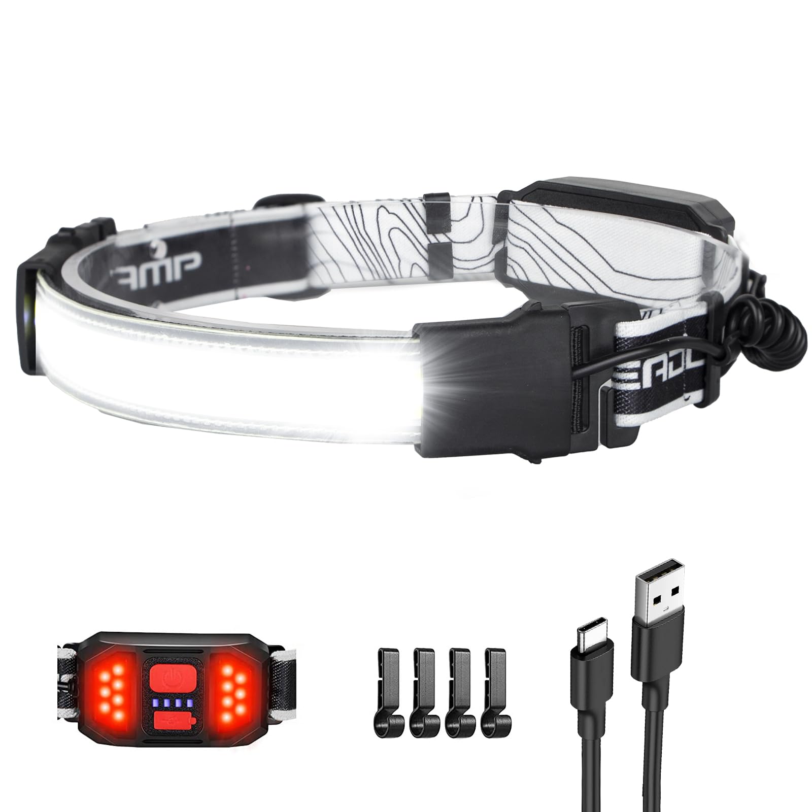 Spriak LED Headlamp Flashlight, 1000L Broadbeam, USB C Rechargeable, Waterproof, 1 Pack, White, Model B42L-1Pack