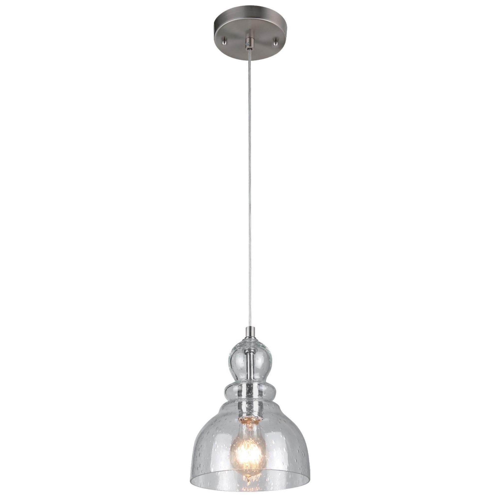 Westinghouse Brushed Nickel Mini Pendant Light With Clear Seeded Glass, 1-Light