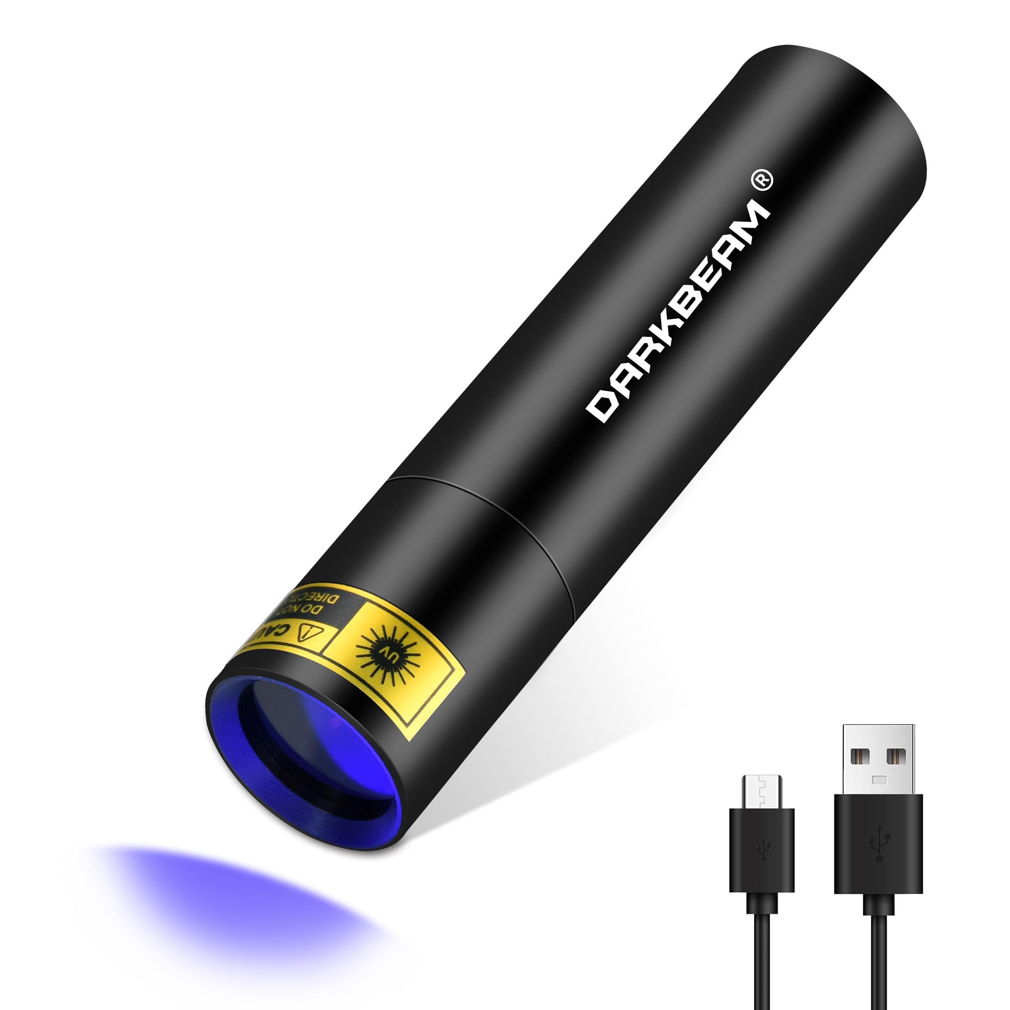 DARKBEAM UV Flashlight 365nm Black Light, Mini & Powerful Woods Lamp USB -C LED Rechargeable, Blacklight Flashlights Portable Pe