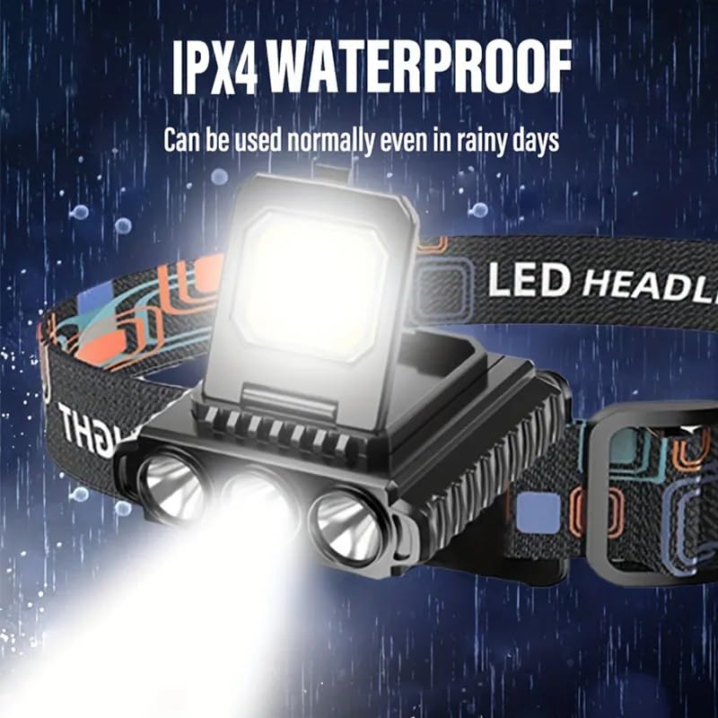 TechPride Headlamp Rechargeable, Wide Beam Head Lamp LED Flashlight, Camping Accessories Gear, Waterproof Head Light Flashlight