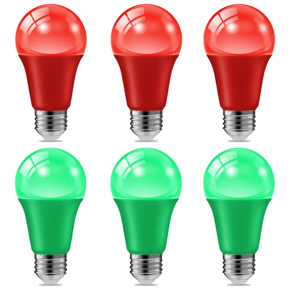 6 Pack 9W (60W Equivalent) 120V E26 Base A19 Led Colored Light Bulb  Red Green Led Lights For Party Christmas Decor And Halloween Lighting