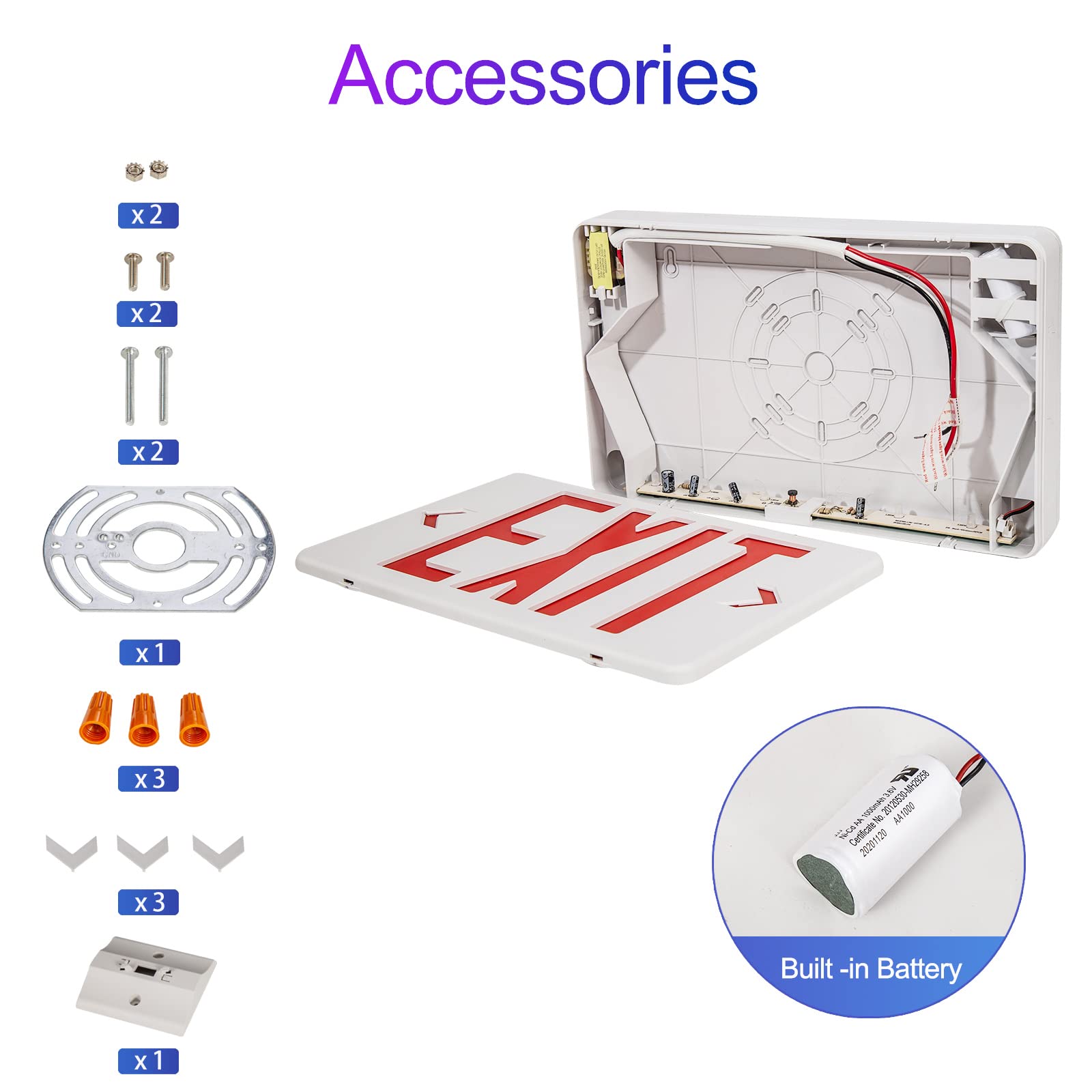 Tanlux Red Exit Sign, Led Emergency Exit Light With Battery Backup, Ul Listed, Ac 120/277V, Hardwired Exit Signs With Emergency Lights, Commercial Emergency Lights For Business - 1 Pack