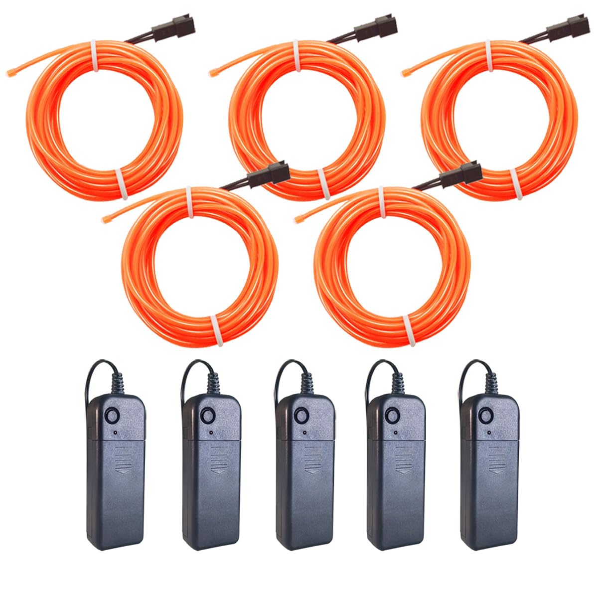 Maxlax El Wire 5 Pack, 9Ft Neon Light Wire Noise Reduction With Battery Pack (9Ft-Orange)