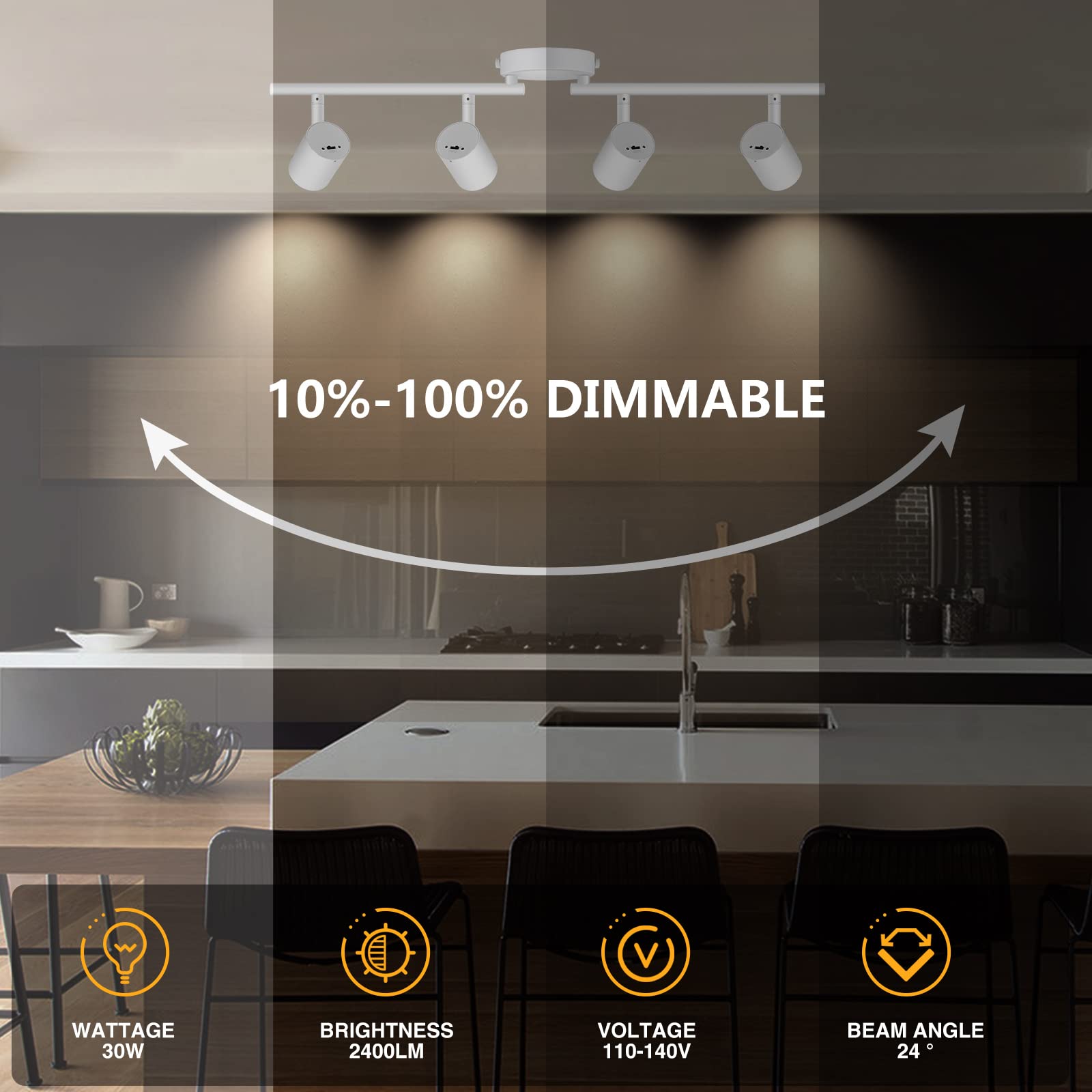 Vanoopee 5-Color 4 Light Led Track Lighting Fixtures Ceiling For Kitchen, Dimmable Track Lighting Kit, Ceiling Spotlight Flush M