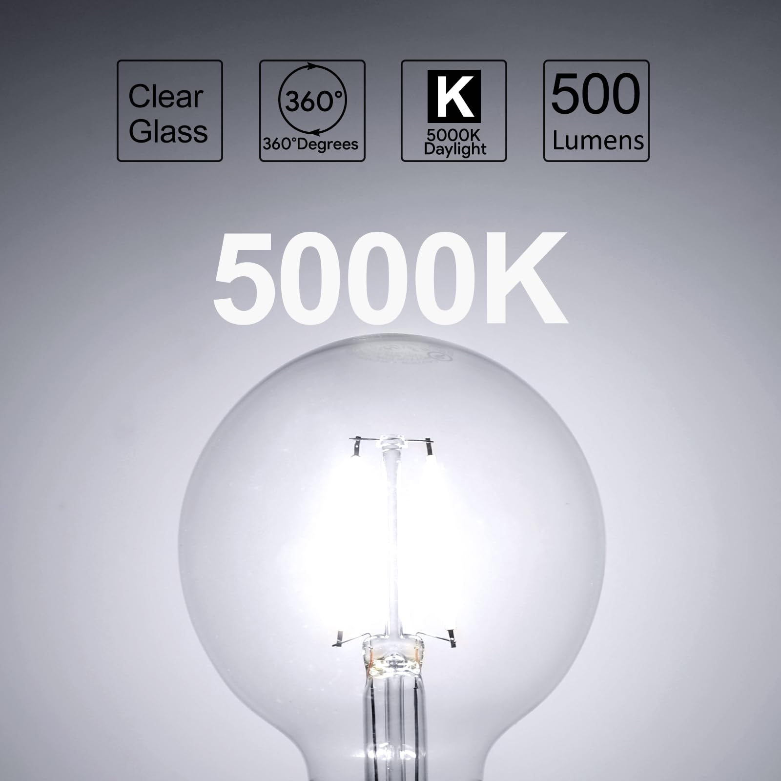 E Energetic Lighting Led Edison Light Bulb, 5W Dimmable, G25 Globe Shape, Clear Glass, 60W Equivalent, 5000K Daylight, 500Lm, G8