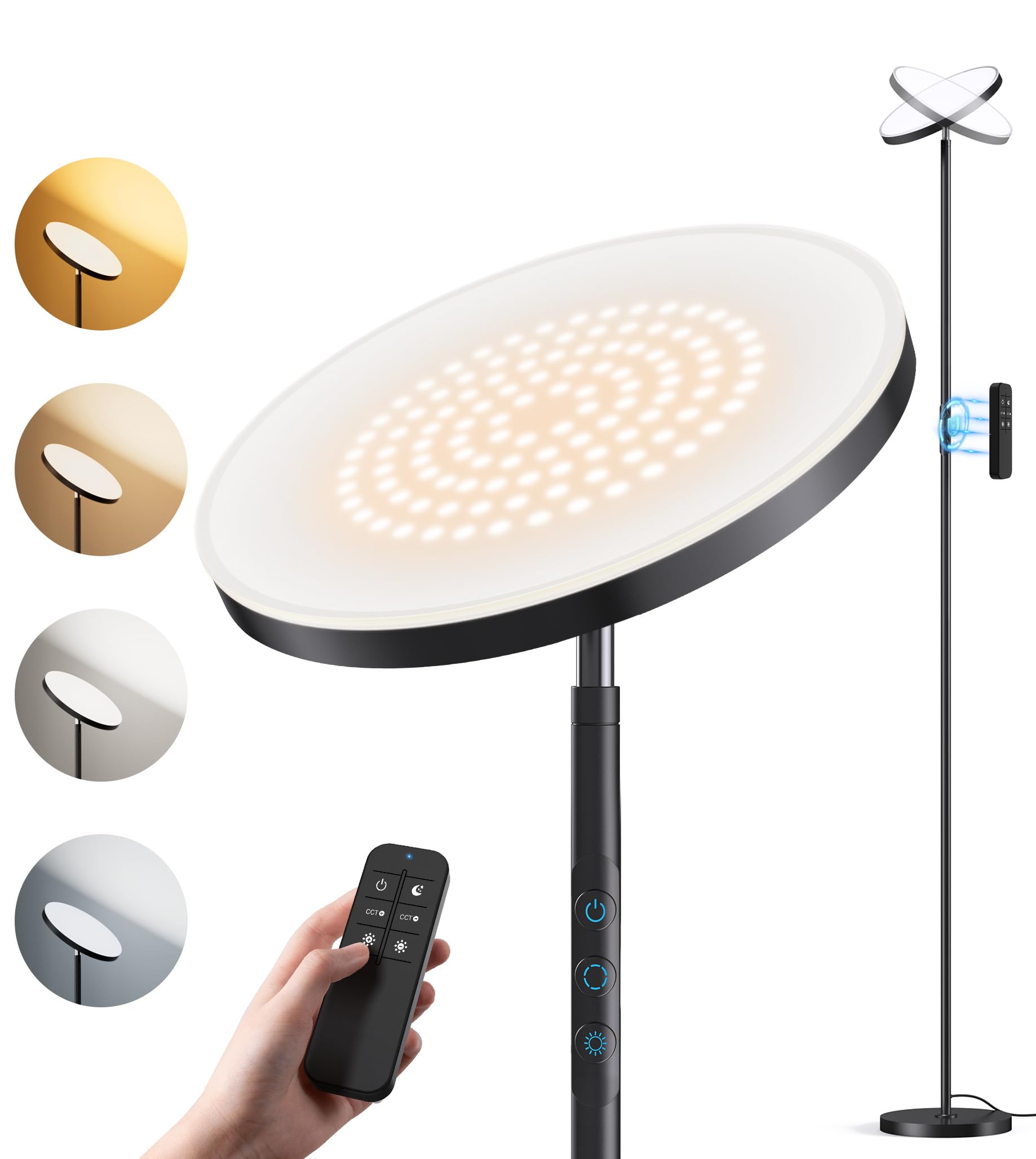Ohlux Floor Lamp,36W/3000Lm Sky Led Modern Torchiere 5 Color Temperatures Super Bright Floor Lamps, Dimmable Tall Standing Pole