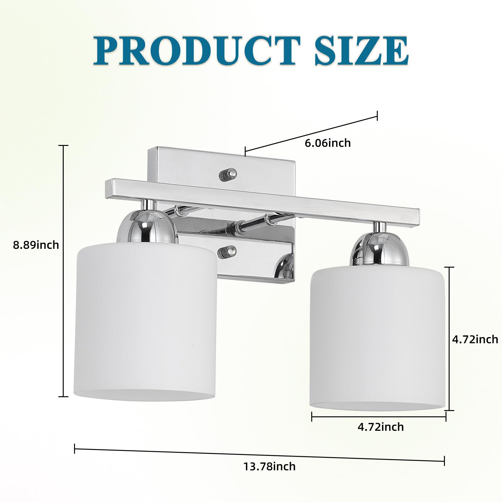 Mecgirn Stainless Steel 2 Light Bathroom Vanity Light Fixture, Silver Chrome with Frosted Glass - Model B0003-2-Chrome