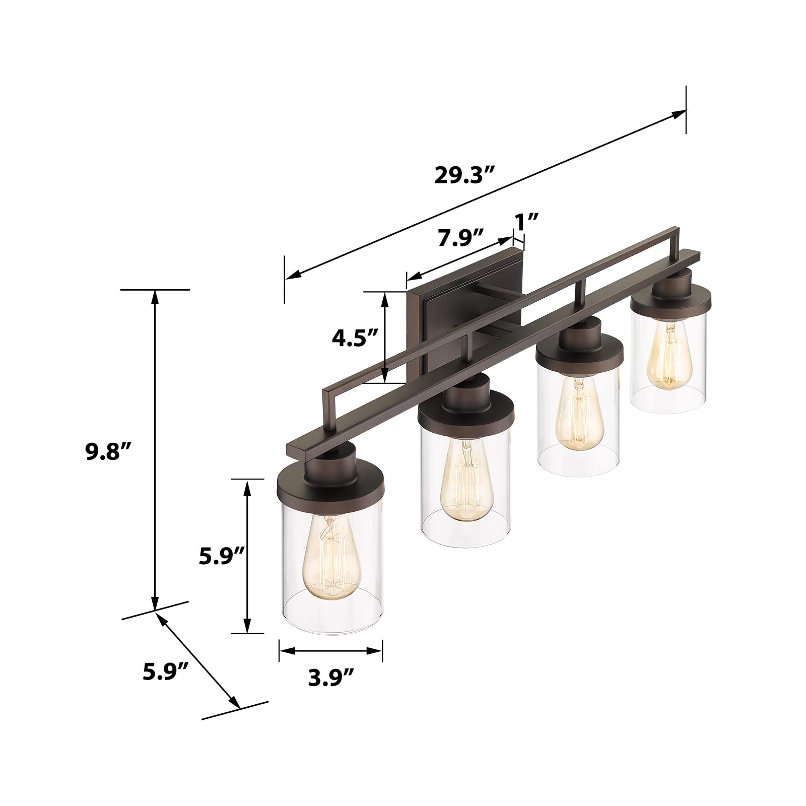 Emliviar 4-Light Vintage Vanity Light Fixtures, Oil Rubbed Bronze Finish, Clear Glass, Model YCE238B-4W ORB