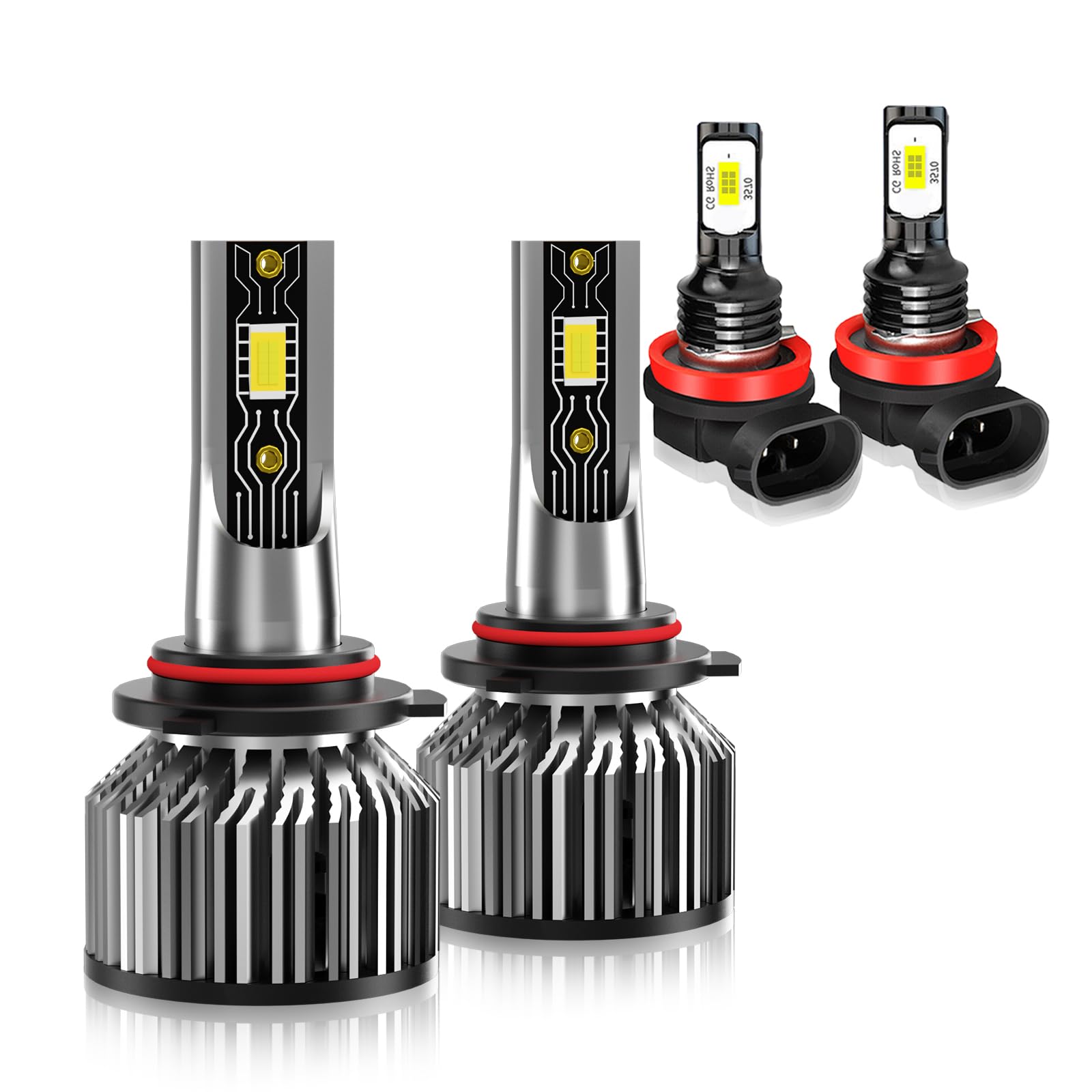 TXBILMOO High Low Beam & Fog Light Bulbs Kit, 6500K White, 600% Brightness, IP68 Waterproof, For Toyota Rav4 2016-2019