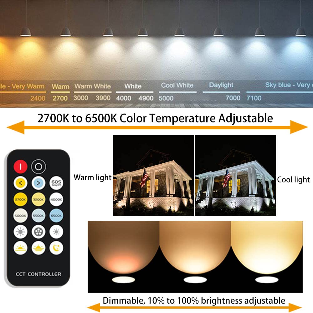 Spotlight Outdoor 6W 2700K To 6500K Adjustable Via Remote Landscape Lighting Outdoor Indoor For House Flag Yard Tree Garden, Plug In Outdoor Lights 5.9Ft Cord With Us 3-Plug Ip66 Waterproof 1 Pack