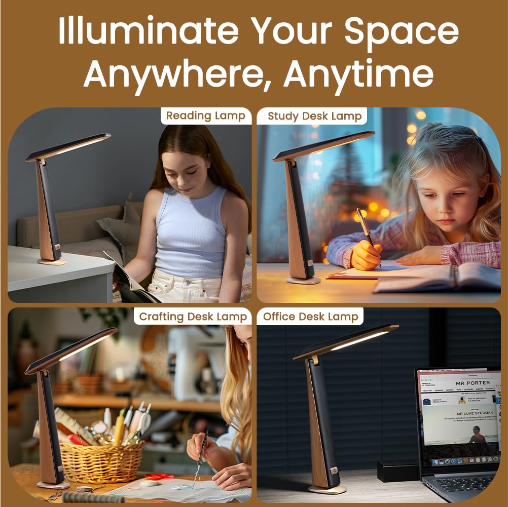 Wilit Foldable Portable Desk Lamp,Battery Operated Rechargeable Lamps Cordless,Eye-Caring Led Table Lamp With 3 Color Temperatur