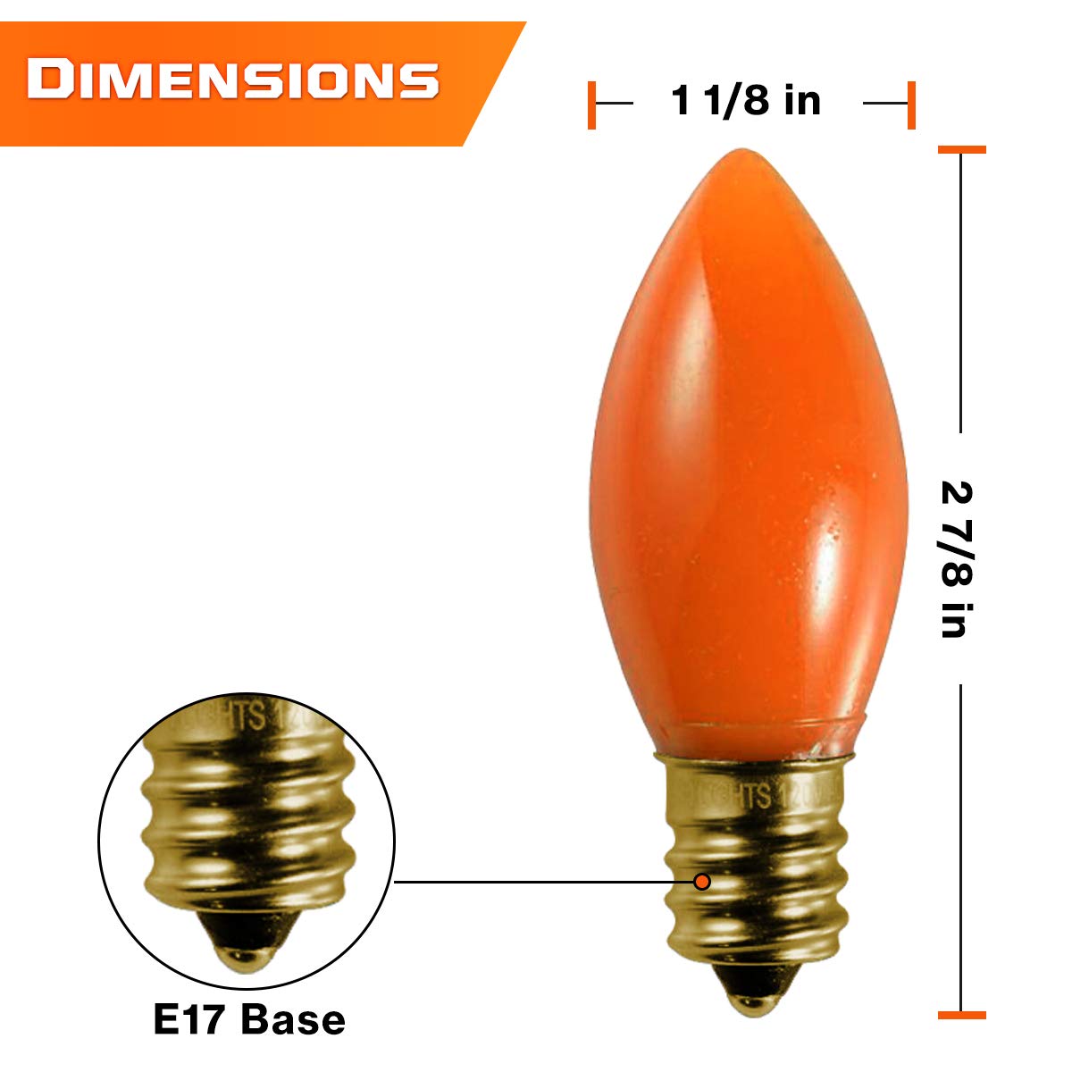 Bluex Bulbs C9 Orange Light Bulbs 7W Ceramic 12 Pack for Holiday Decorations