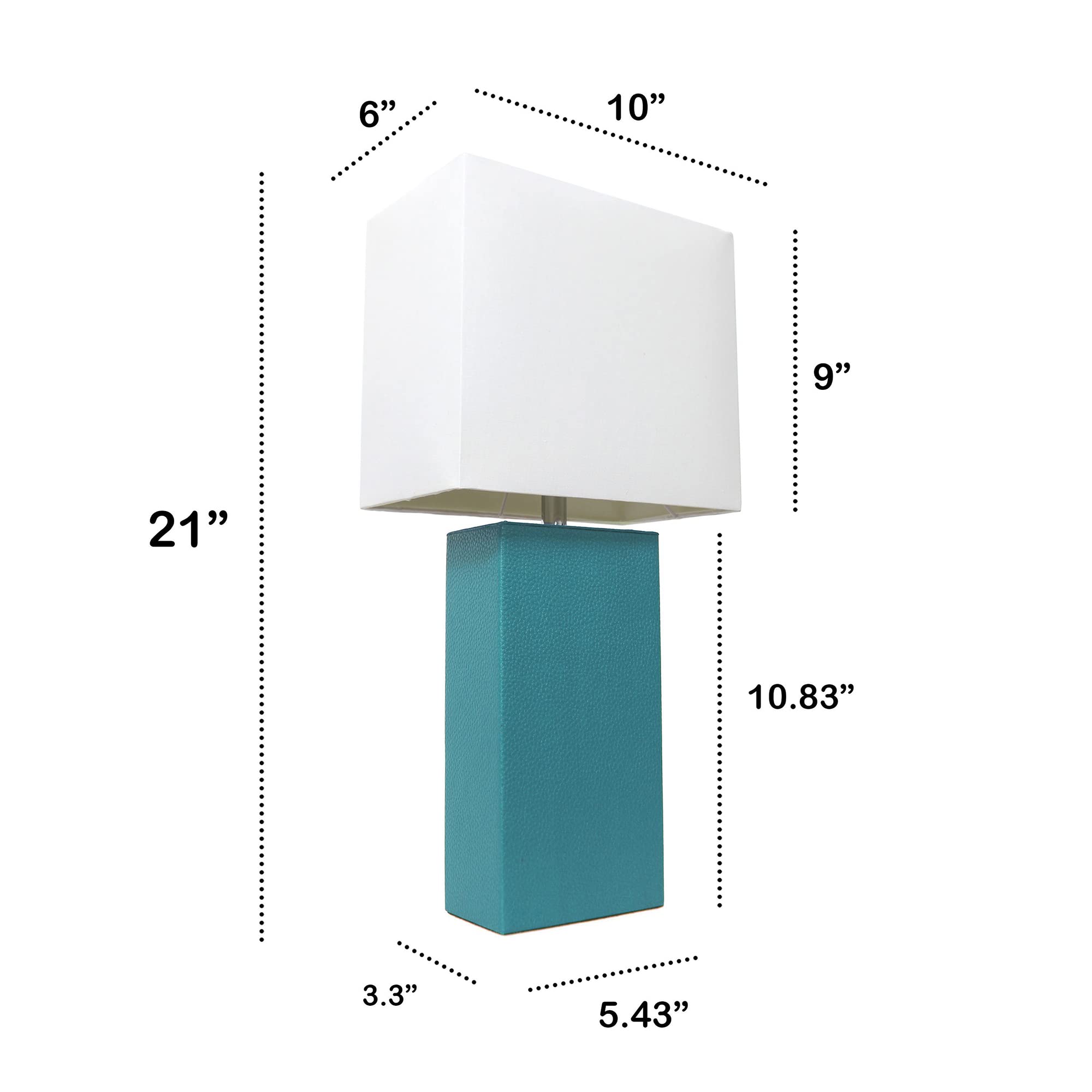 Lalia Home Teal Leather Base Modern Bedside Table Lamp With White Fabric Shade, 21&quot;