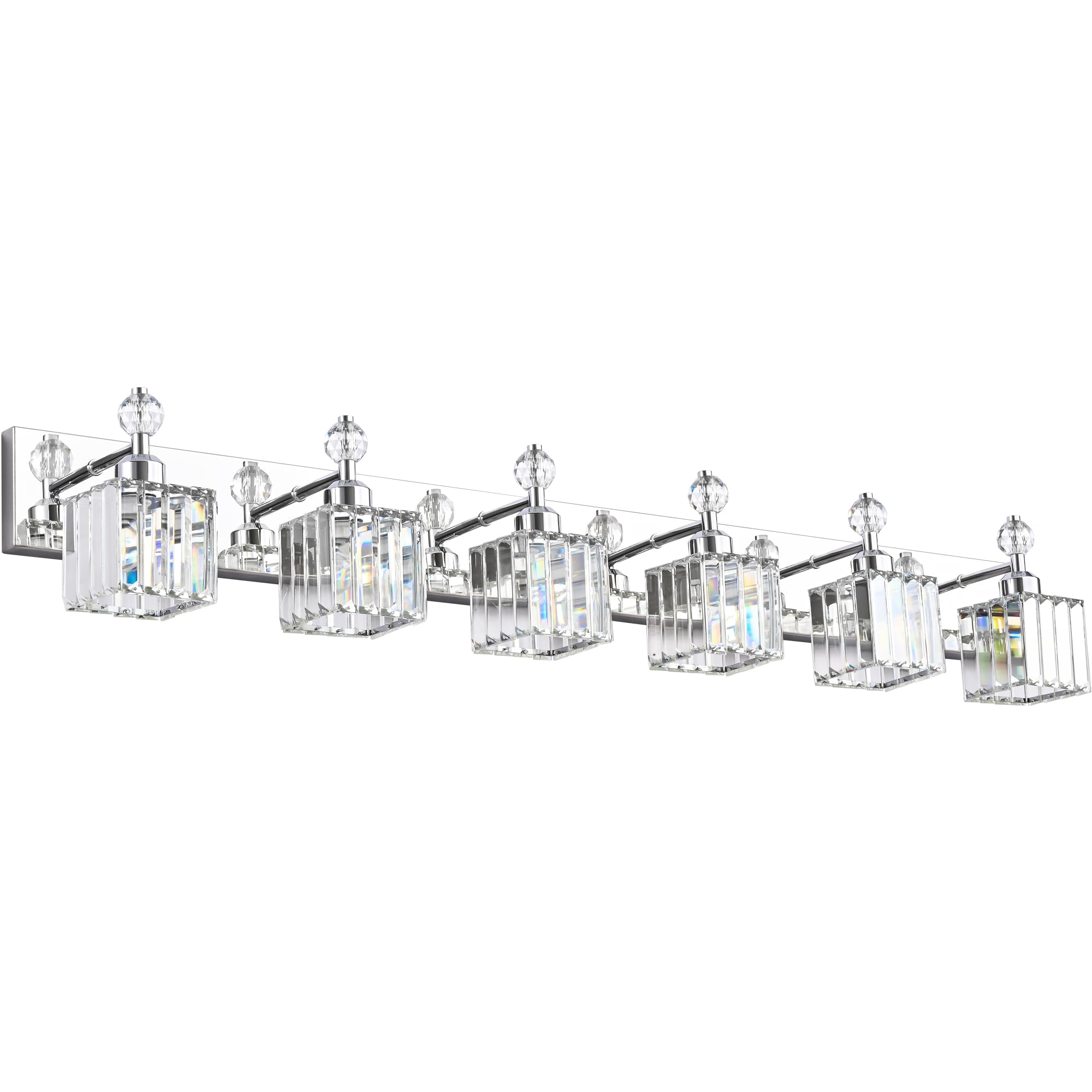 PRESDE 6-Light Chrome Modern Bath Vanity Light Wall Fixture - Stainless Steel, Crystal, Over Mirror