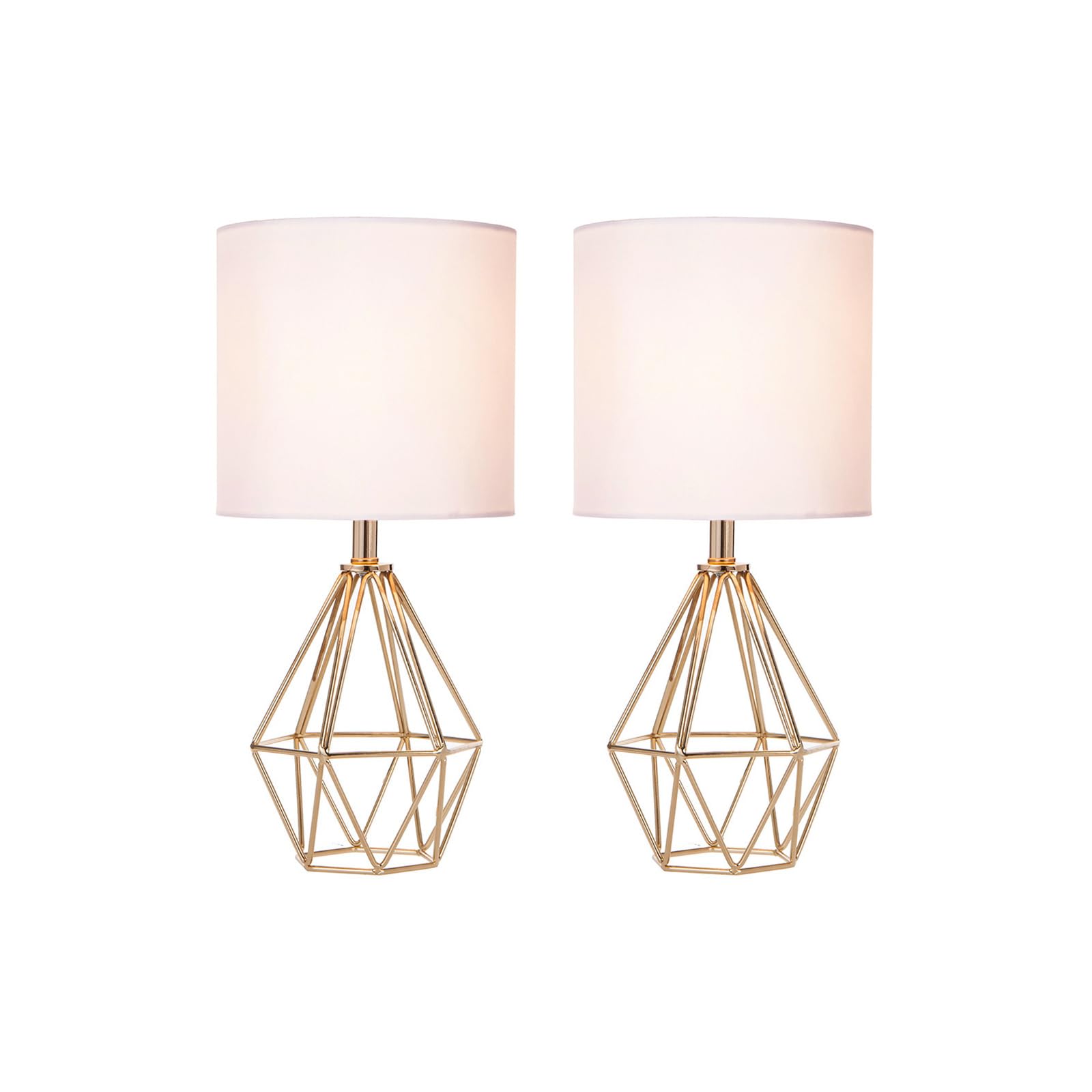 COTULIN Gold Small Table Lamp Set of 2, Modern Bedside Nightstand Lamps with Geometric Metal Base White Fabric Shade, Cute Desk 