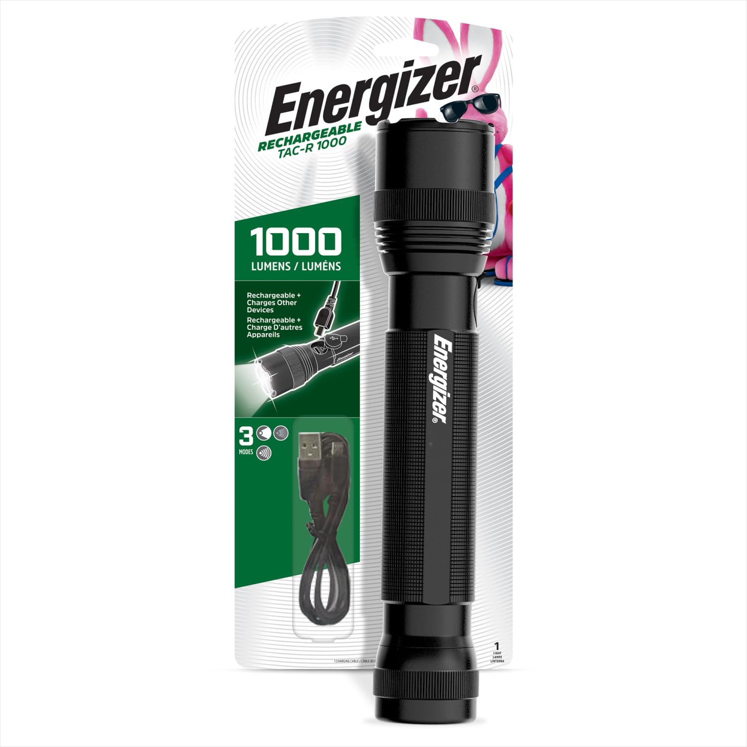 Energizer Tacr-1000 Led Tactical Flashlight, Bright Rechargeable Flashlight For Emergencies And Camping Gear, Water Resistant Flashlight, Usb Included, Pack Of 1, Black